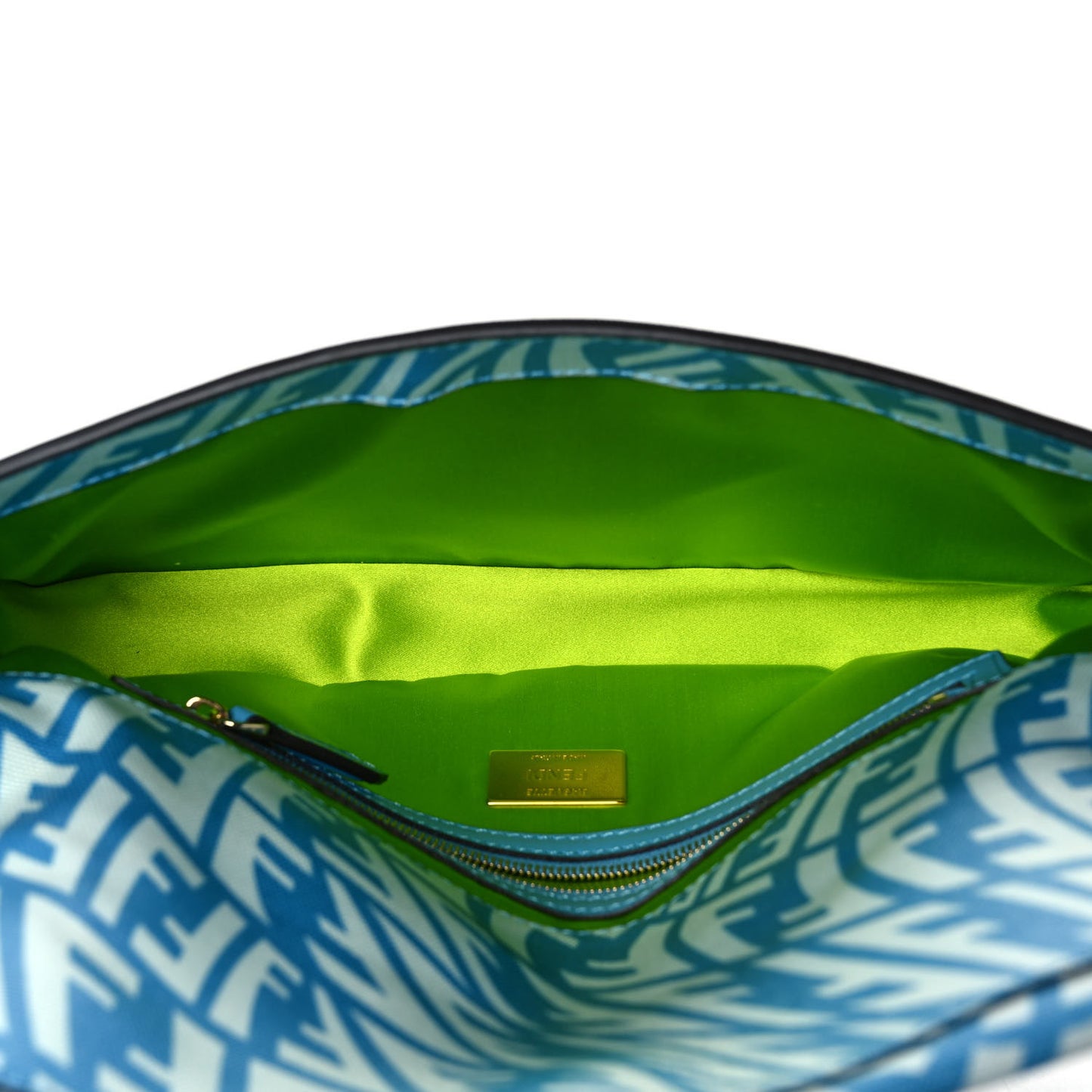 X SARAH COLEMAN Glazed Canvas Vitello King FF Vertigo Baguette 1997 Cyber Blue White