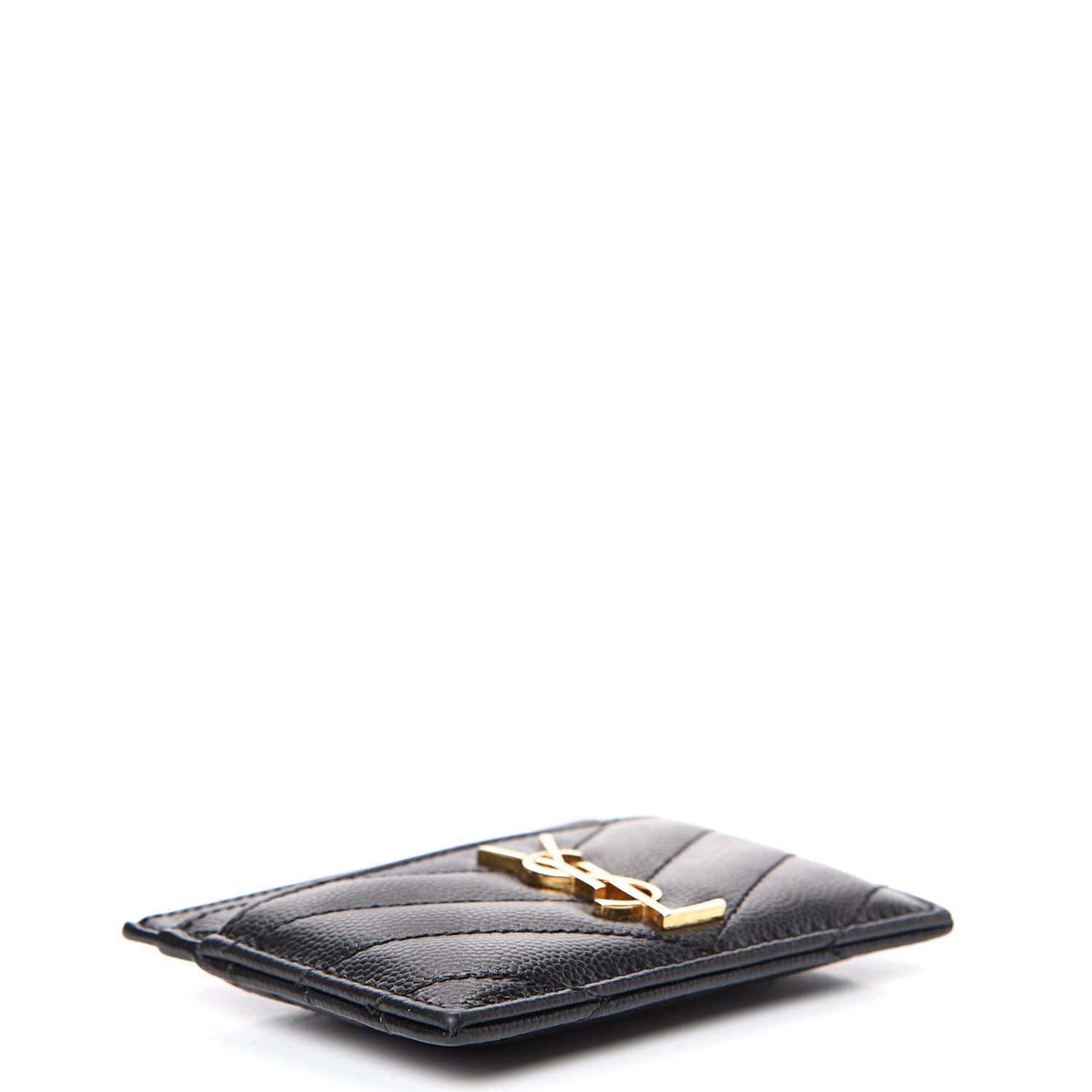 Saint Laurent Grain De Poudre Matelasse Chevron Monogram Credit Card Case Black 3 of 9