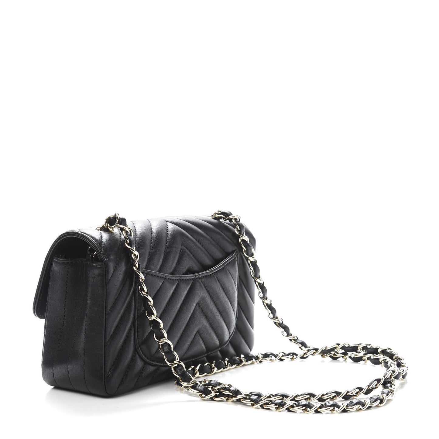 Lambskin Chevron Quilted Mini Rectangular Flap Black