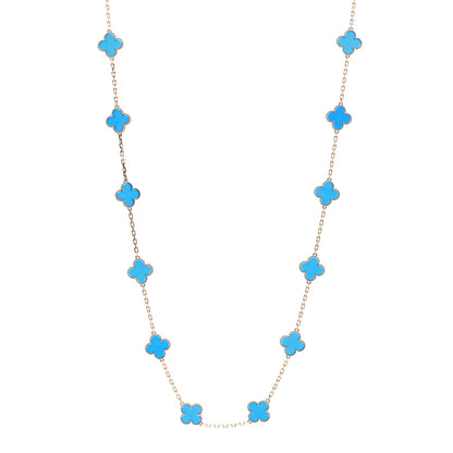 Van Cleef & Arpels 18K Yellow Gold Blue Agate 20 Motifs Vintage Alhambra Necklace 1 of 6
