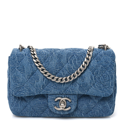 Chanel Denim Quilted Camellia Sweetheart Mini Flap Blue 1 of 10