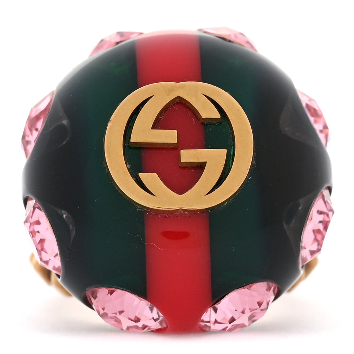 Gucci Crystal Resin Sylvie Vintage Web Ring M Green Red 1 of 5