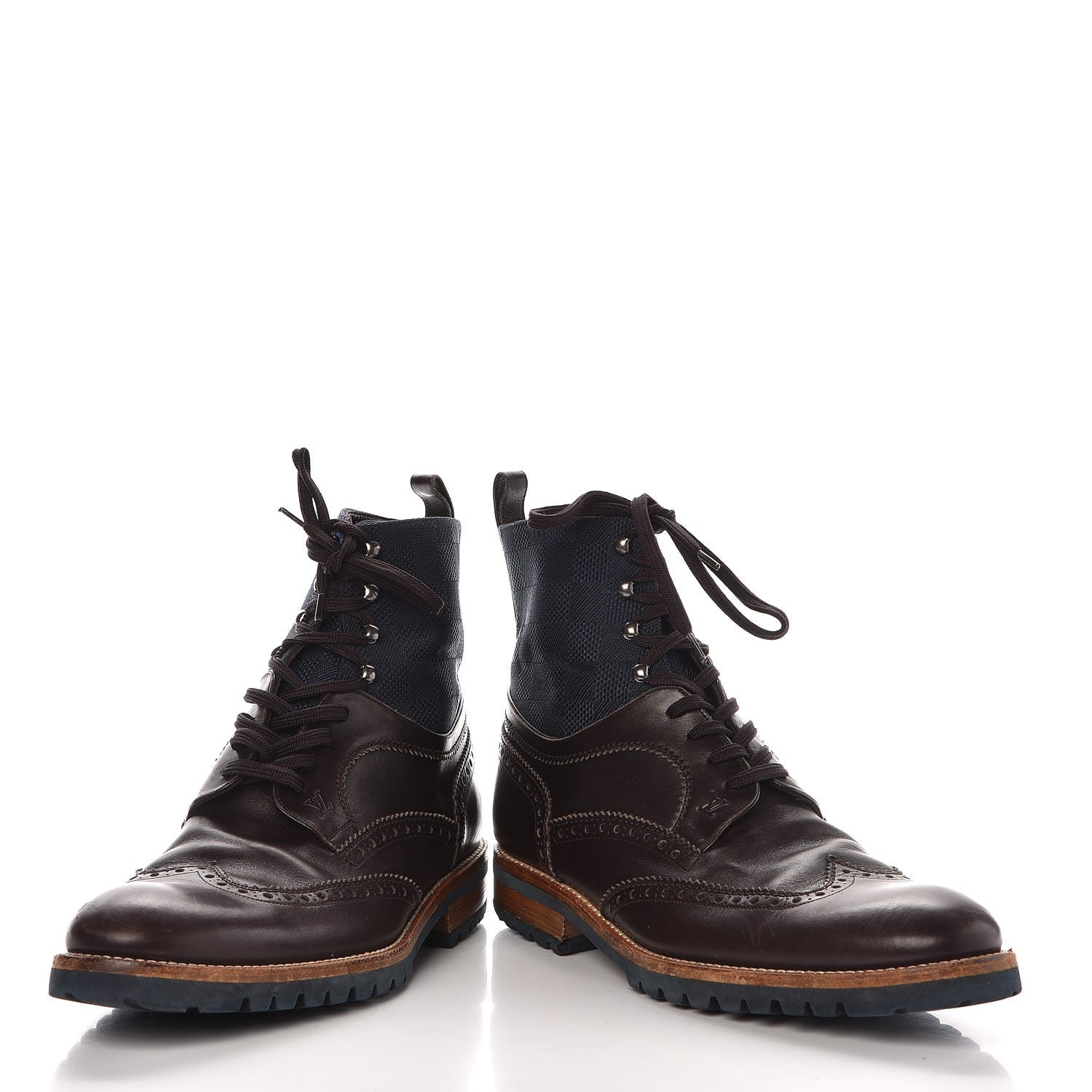 Louis Vuitton Mens Calfskin Nylon Damier Short Boots 10 Brown Blue 6 of 11