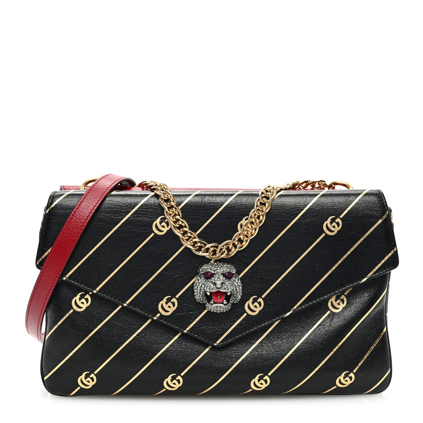 Calfskin Diagonal GG Medium Thiara Double Envelope Shoulder Bag Black Red