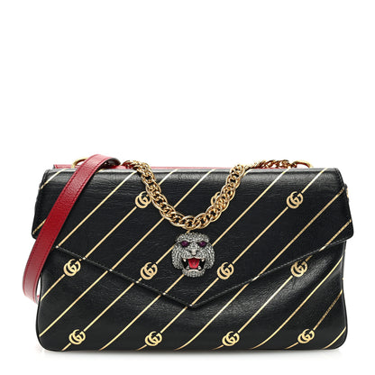 Gucci Calfskin Diagonal GG Medium Thiara Double Envelope Shoulder Bag Black Red 1 of 11