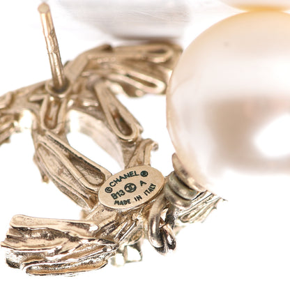 Chanel Crystal Pearl CC Drop Earrings Gold 4 of 4