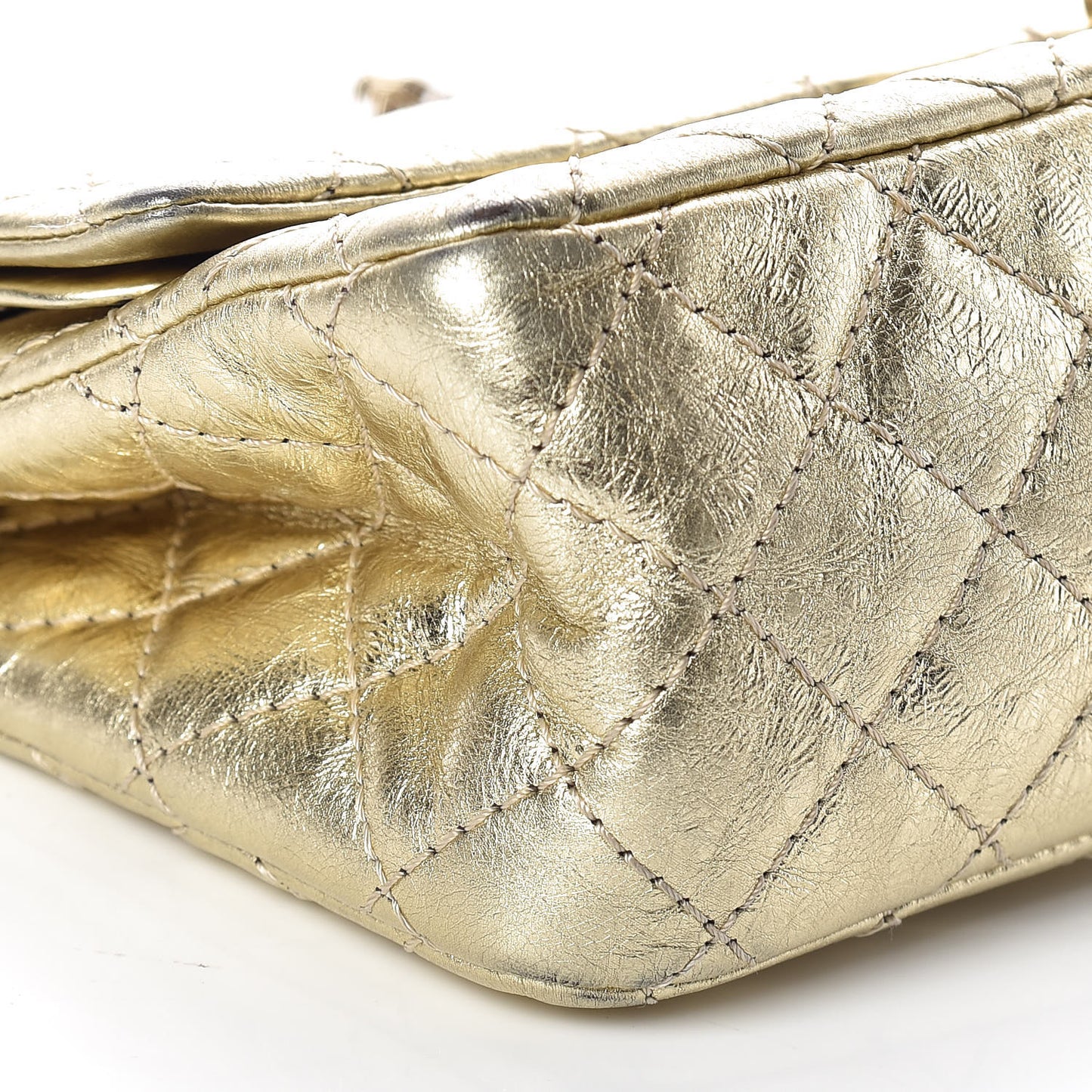 Metallic Aged Calfskin Quilted 2.55 Reissue 225 Flap Gold