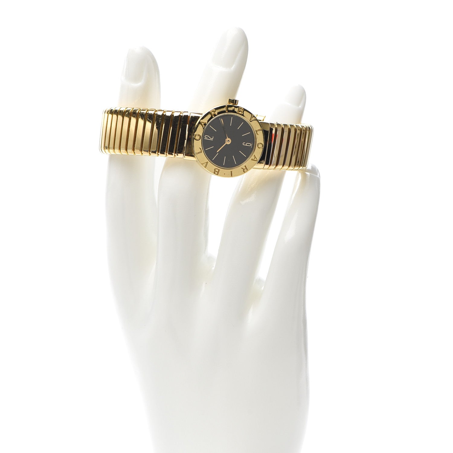 Bulgari 18K Yellow Gold 23mm Tubogas Quartz Watch Black 3 of 14