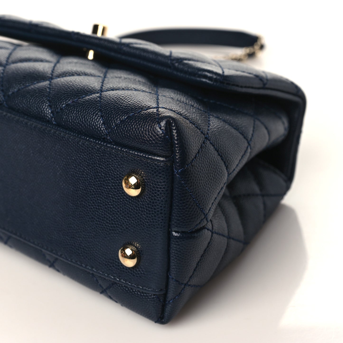 Caviar Quilted Lizard Embossed Mini Coco Handle Flap Navy Blue
