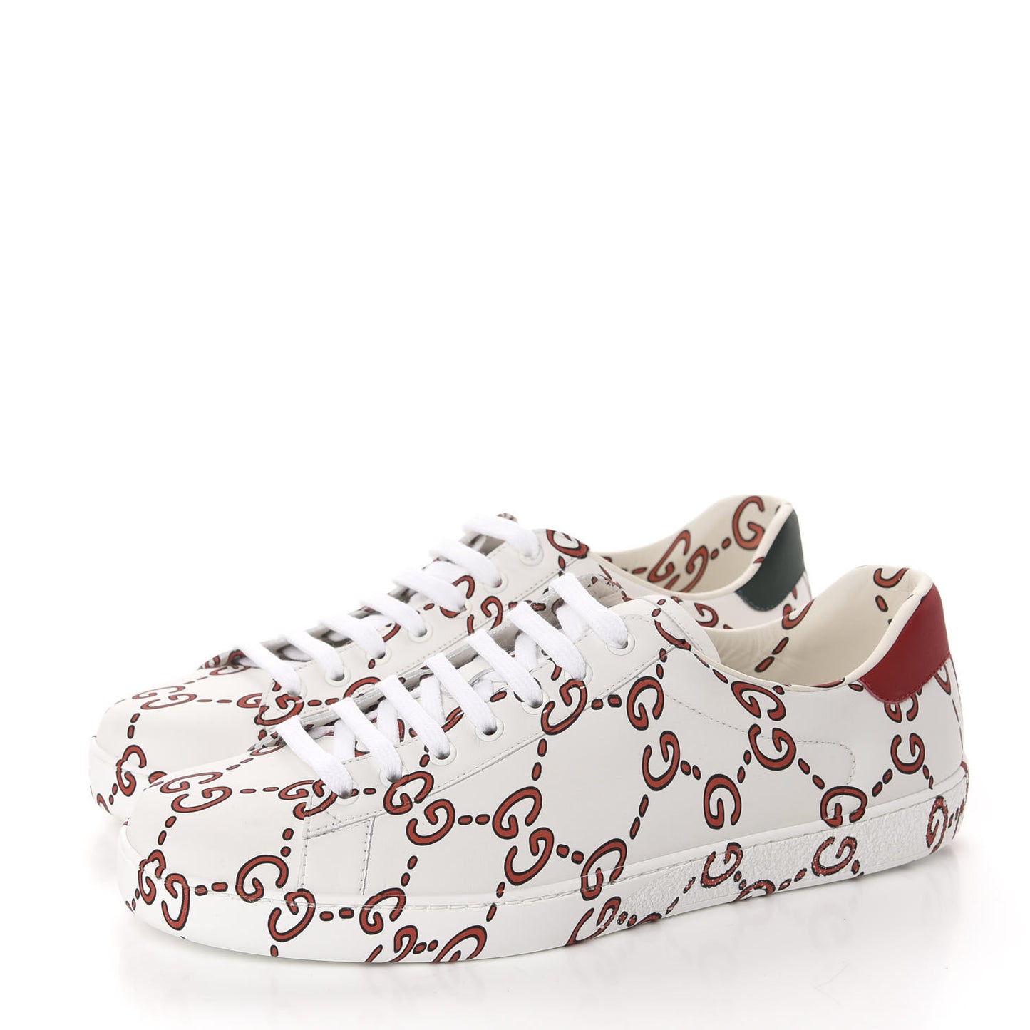 Calfskin GucciGhost Print Mens Ace Sneakers 11 White Hibiscus Red