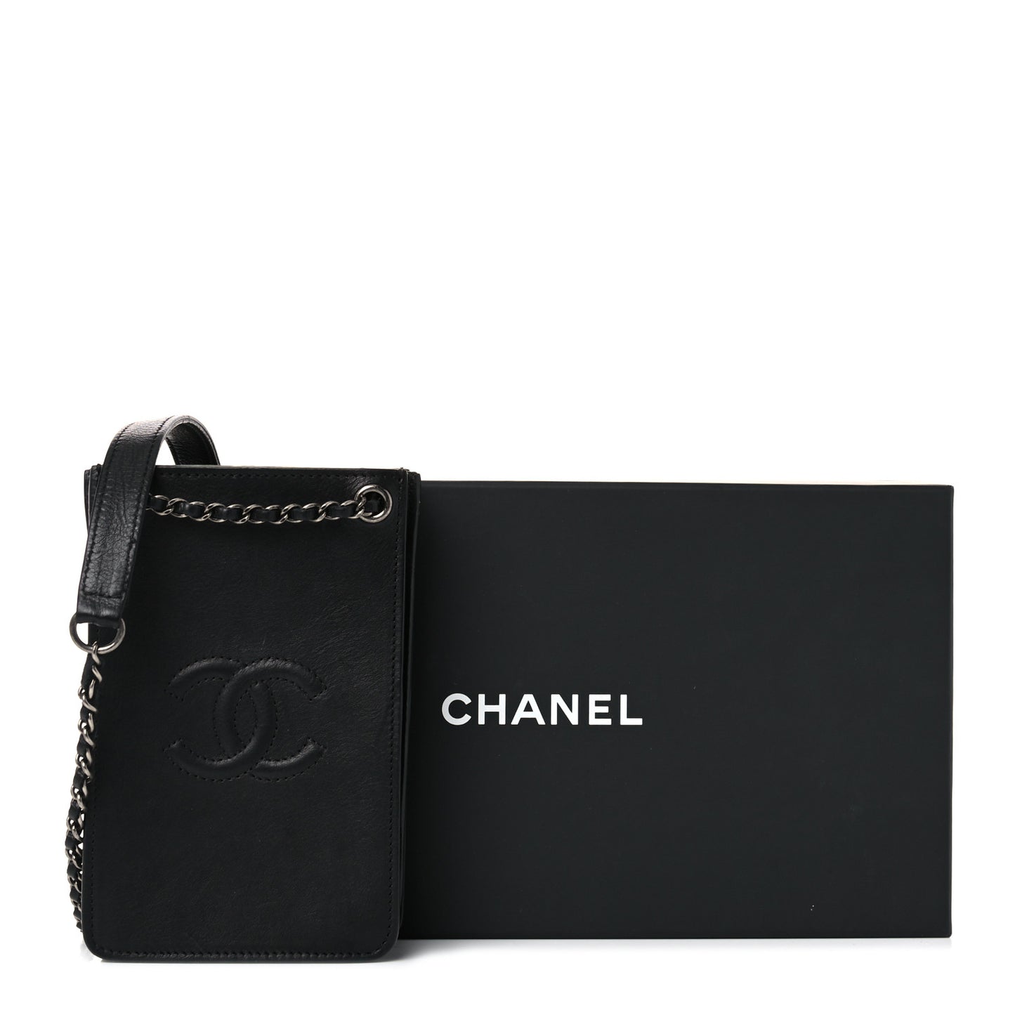 Calfskin CC Phone Holder Crossbody Black