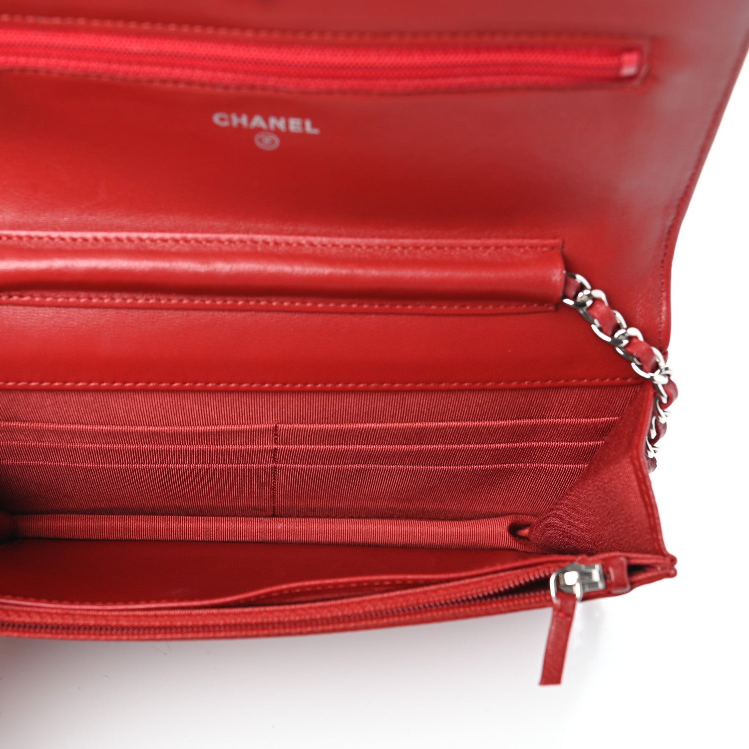 Chanel Lambskin Quilted Wallet On Chain WOC Red 5 of 11
