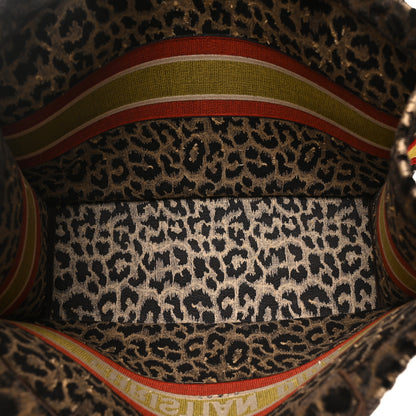 Christian Dior Canvas Velvet Embroidered Large Leopard Book Tote Tote Beige 5 of 10
