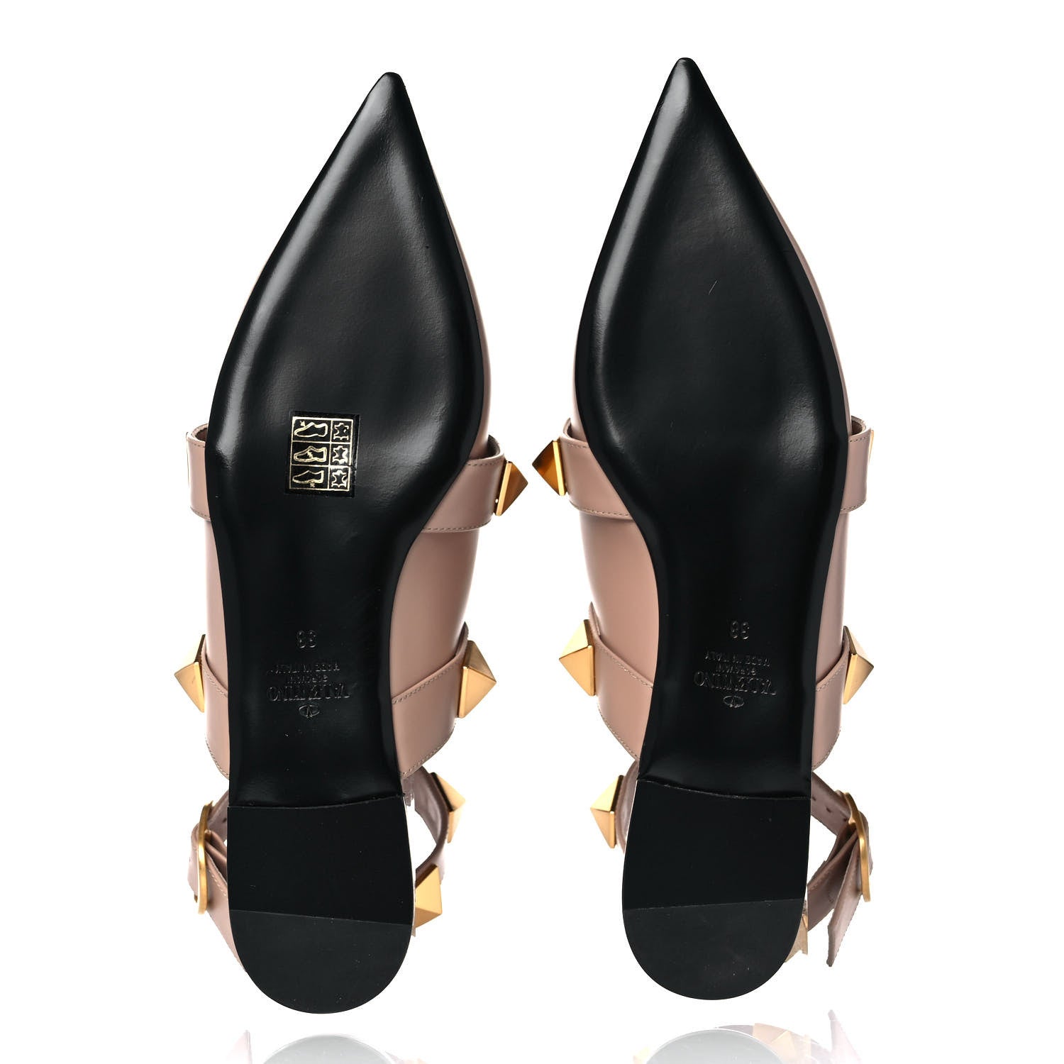 Valentino Garavani Calfskin Roman Stud Ankle Strap Flat Mules 38 Rose Cannelle 5 of 9