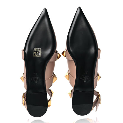 Valentino Garavani Calfskin Roman Stud Ankle Strap Flat Mules 38 Rose Cannelle 5 of 9