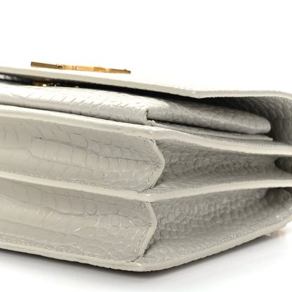 Saint Laurent Calfskin Crocodile Embossed Medium Monogram Sunset Blanc Vintage 9 of 10