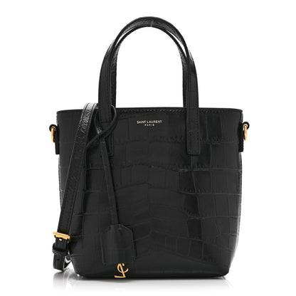 Saint Laurent Calfskin Crocodile Embossed Paris Mini Toy Shopper Tote Black 1 of 10