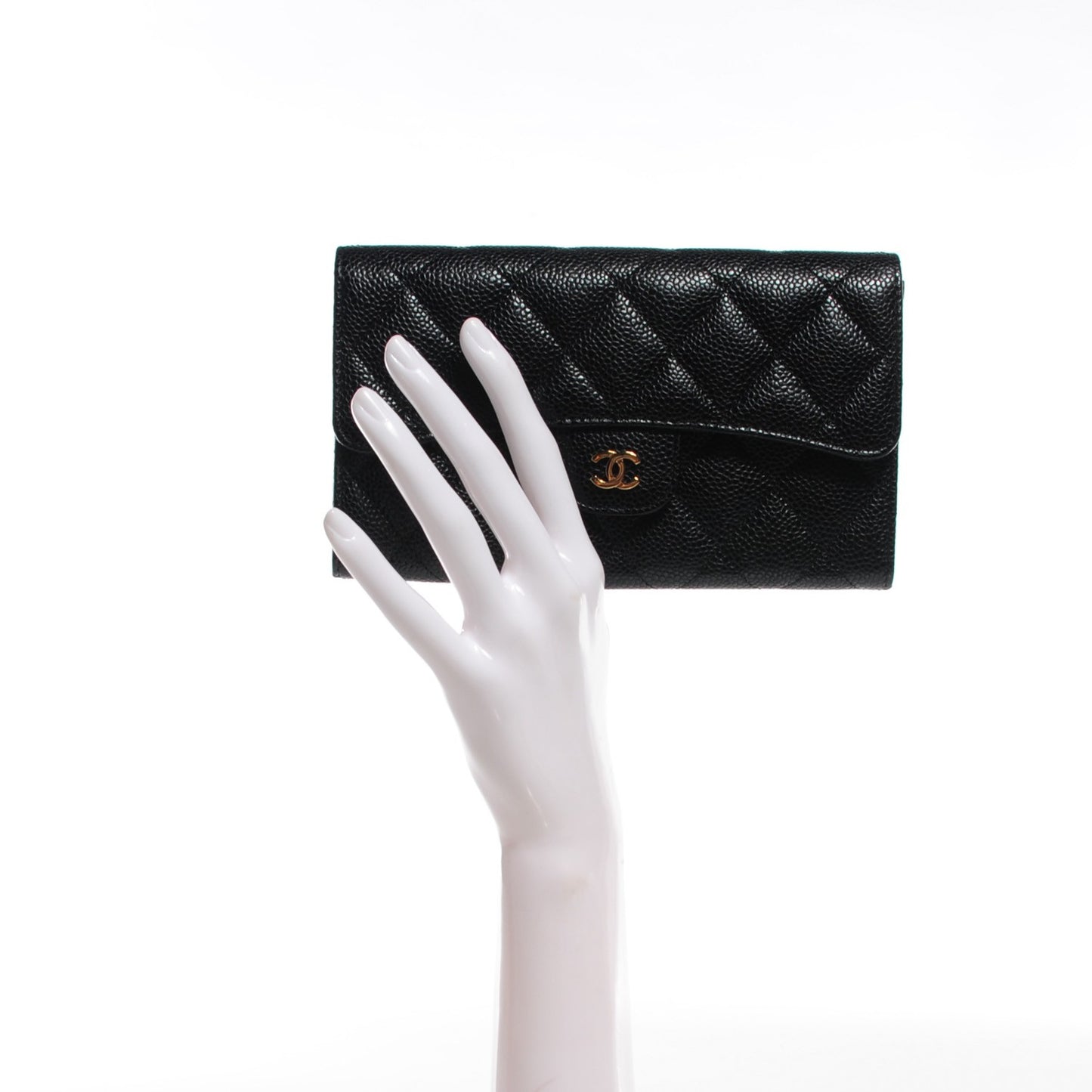 Caviar Quilted Large Flap Wallet Black