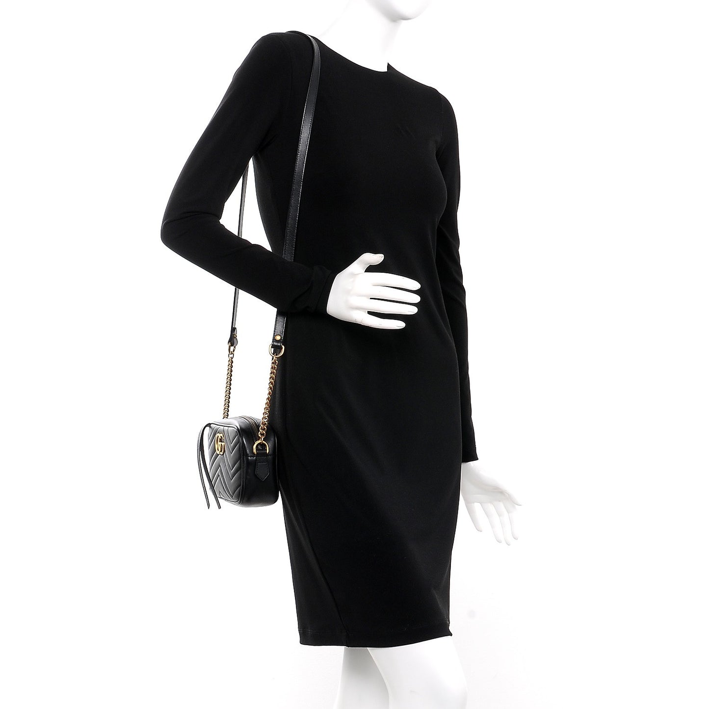 Calfskin Matelasse Mini GG Marmont Chain Shoulder Bag Black
