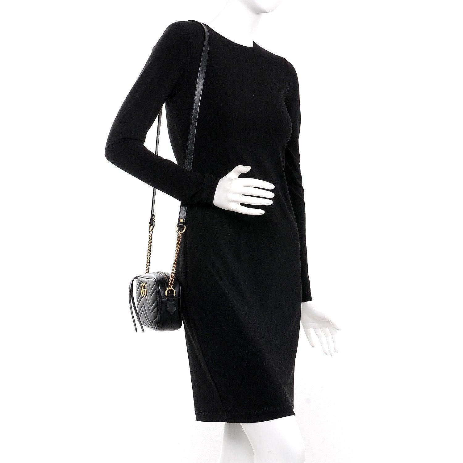 Gucci Calfskin Matelasse Mini GG Marmont Chain Shoulder Bag Black 2 of 7