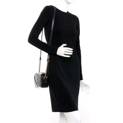 Gucci Calfskin Matelasse Mini GG Marmont Chain Shoulder Bag Black 2 of 7