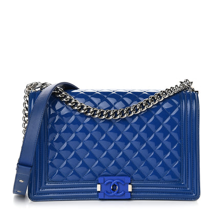 Chanel Patent Calfskin Quilted New Medium Plexiglass Boy Flap Blue 1 of 9