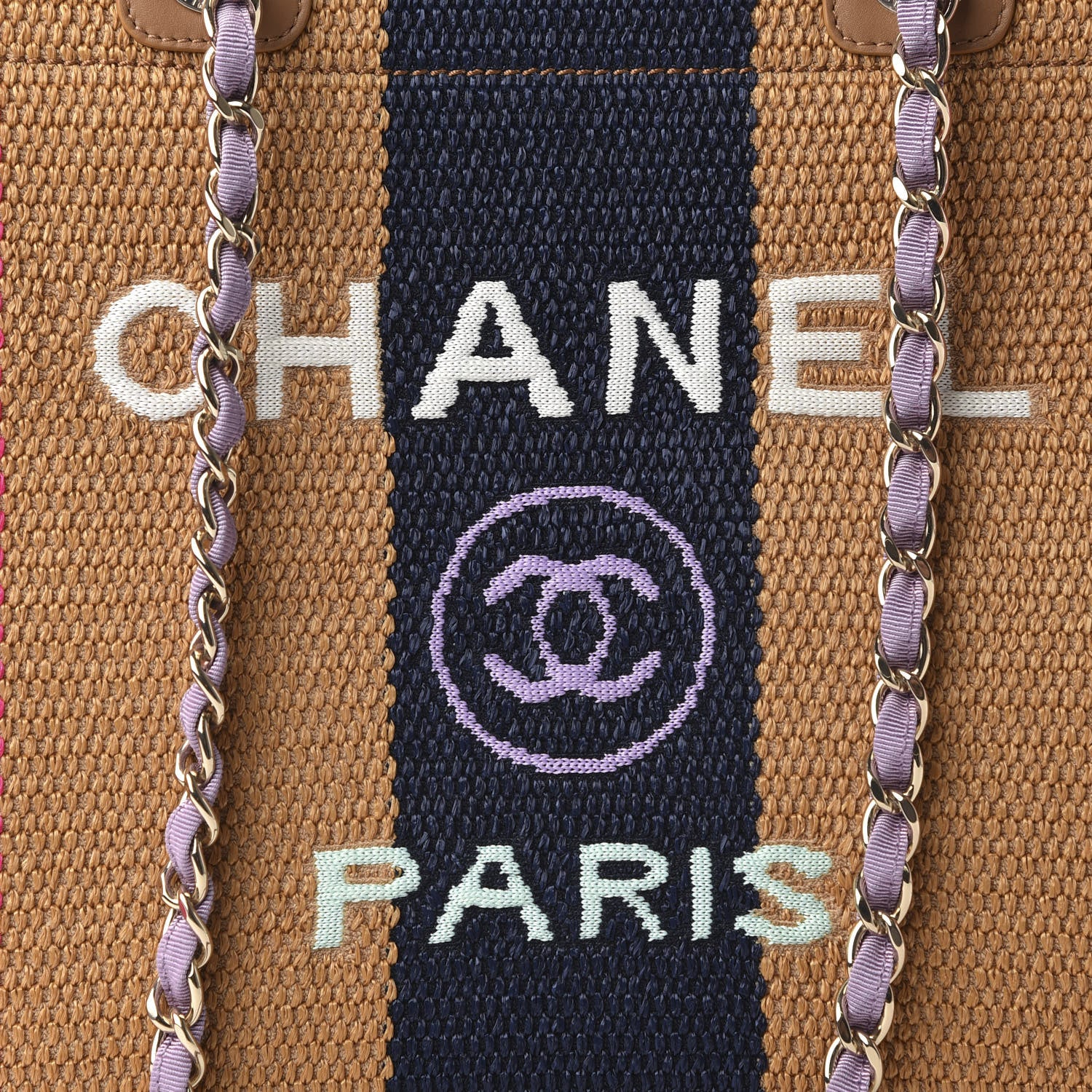 Chanel Straw Raffia Calfskin Striped Medium Deauville Tote Dark Beige Fuchsia Navy Blue 10 of 10