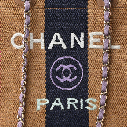 Chanel Straw Raffia Calfskin Striped Medium Deauville Tote Dark Beige Fuchsia Navy Blue 10 of 10