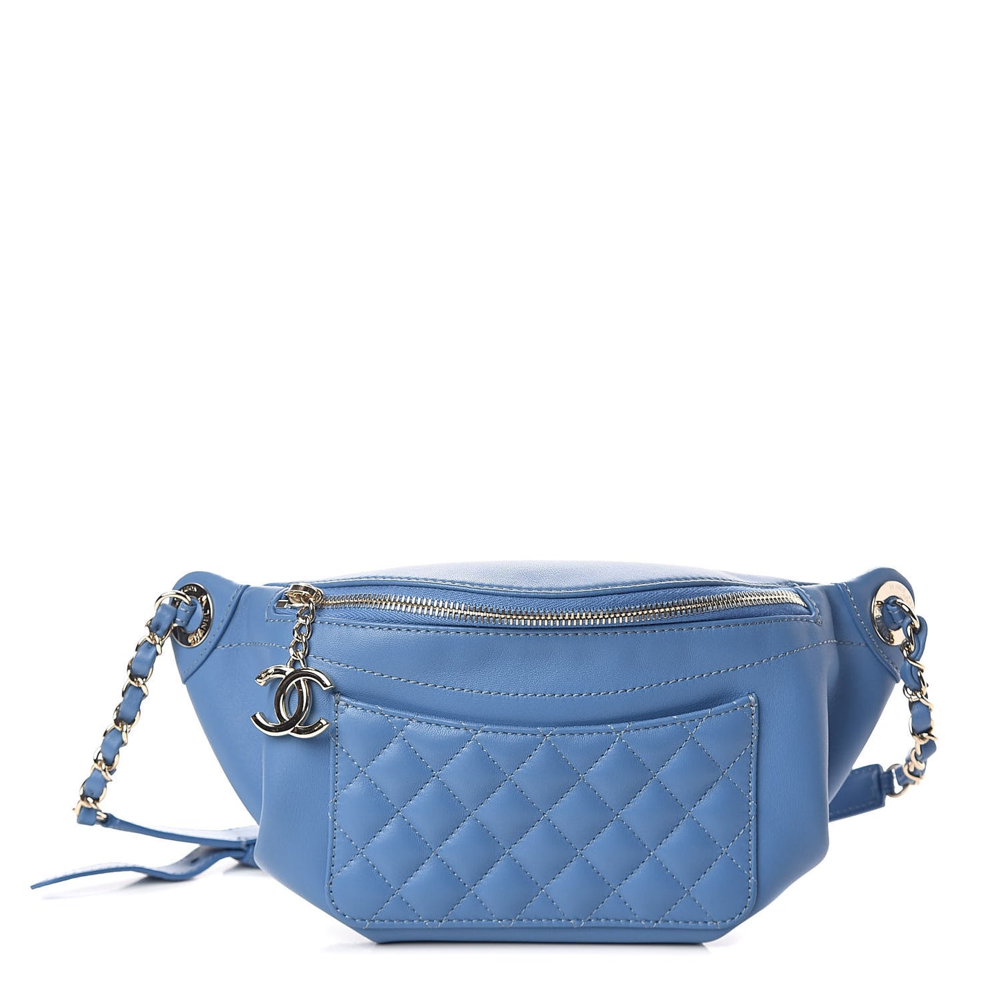 Lambskin Quilted Bi Waist Bag Fanny Pack Blue