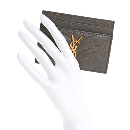 Saint Laurent Grain De Poudre Matelasse Chevron Monogram Credit Card Case Fog 2 of 8