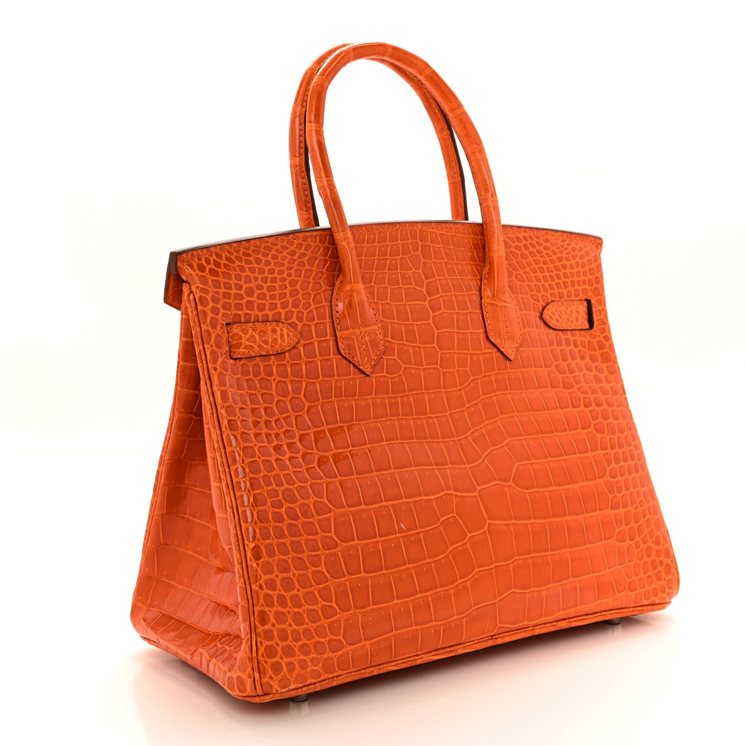 Hermes Shiny Porosus Crocodile 18K White Gold Diamond Birkin 30 Orange 4 of 14