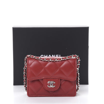 Chanel Lambskin Quilted Flap Card Holder On Chain Dark Red 10 of 10