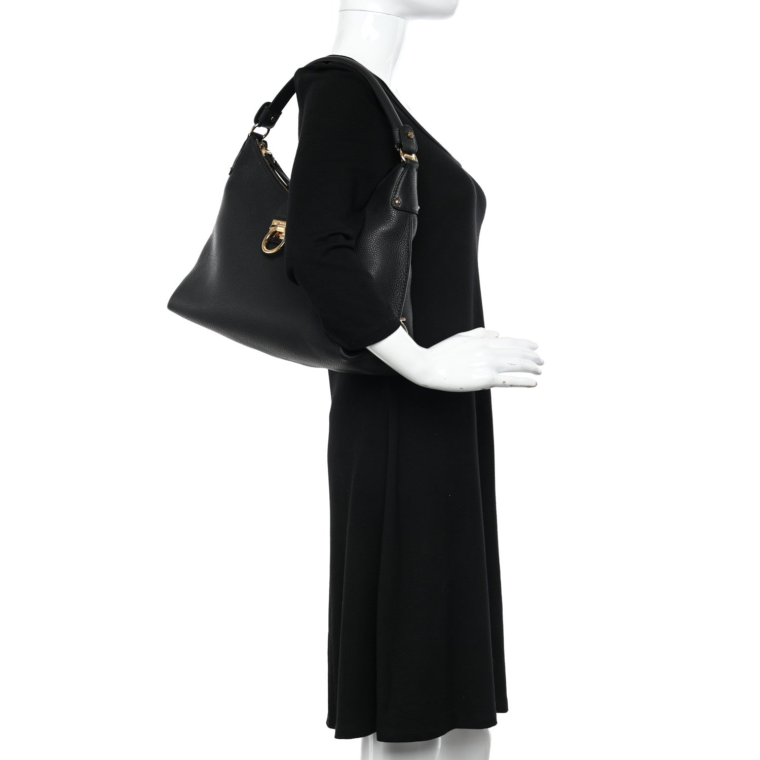 Salvatore Ferragamo Calfskin Fanisa Gancini Hobo Black 2 of 9