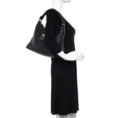 Salvatore Ferragamo Calfskin Fanisa Gancini Hobo Black 2 of 9