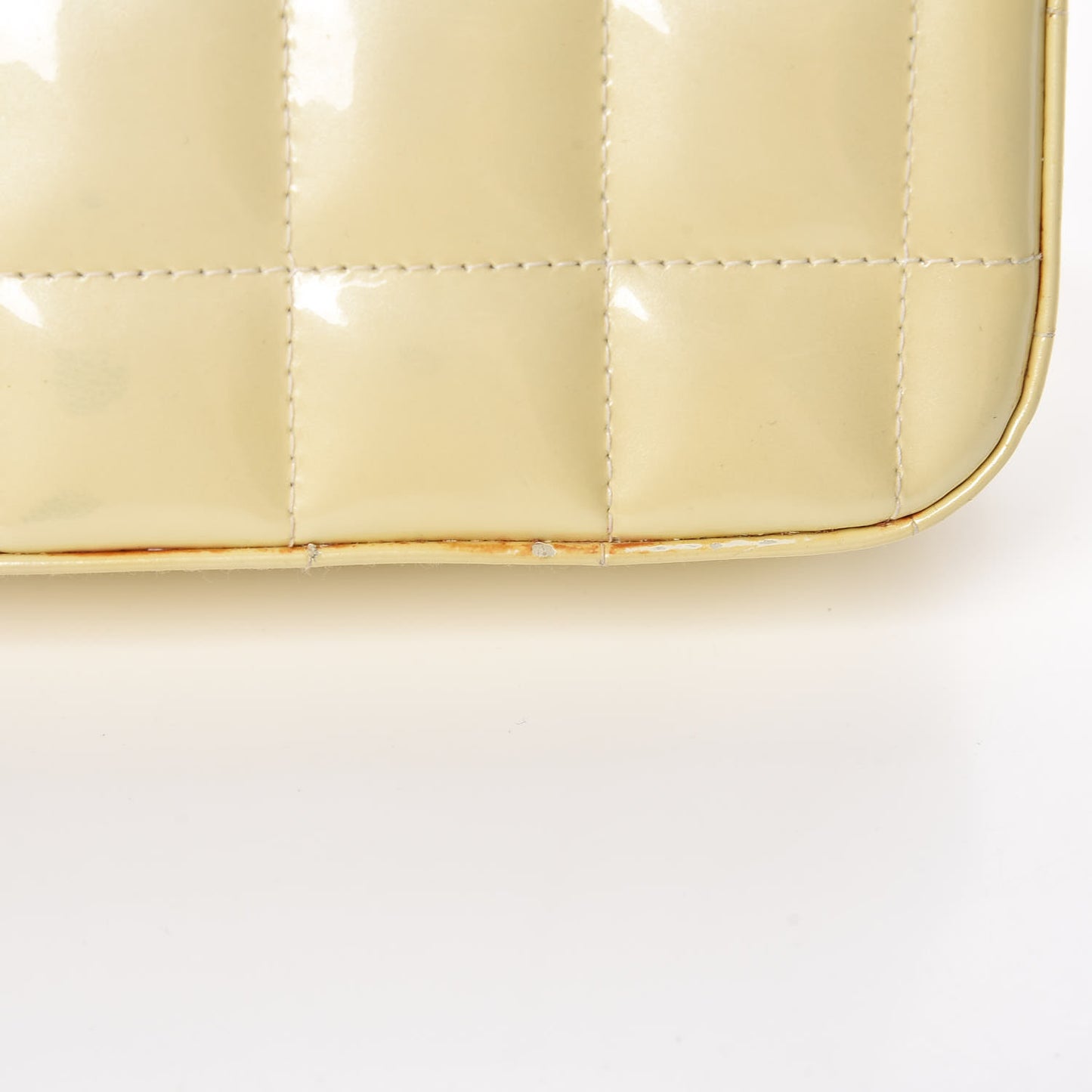 Patent Quilted East West Chocolate Bar Flap White