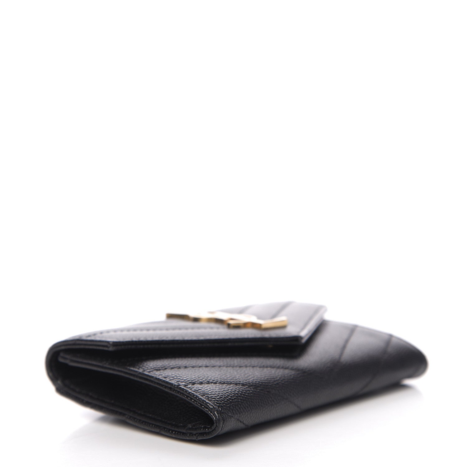 Saint Laurent Grain De Poudre Matelasse Chevron Small Monogram Envelope Wallet Black 3 of 5