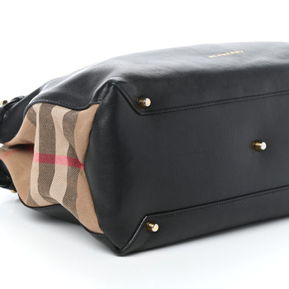 Burberry Grainy Calfskin House Check Medium Banner Tote Black 9 of 10