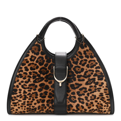 Gucci Calf Hair Jaguar Print Medium Stirrup Top Handle Bag Black 1 of 11