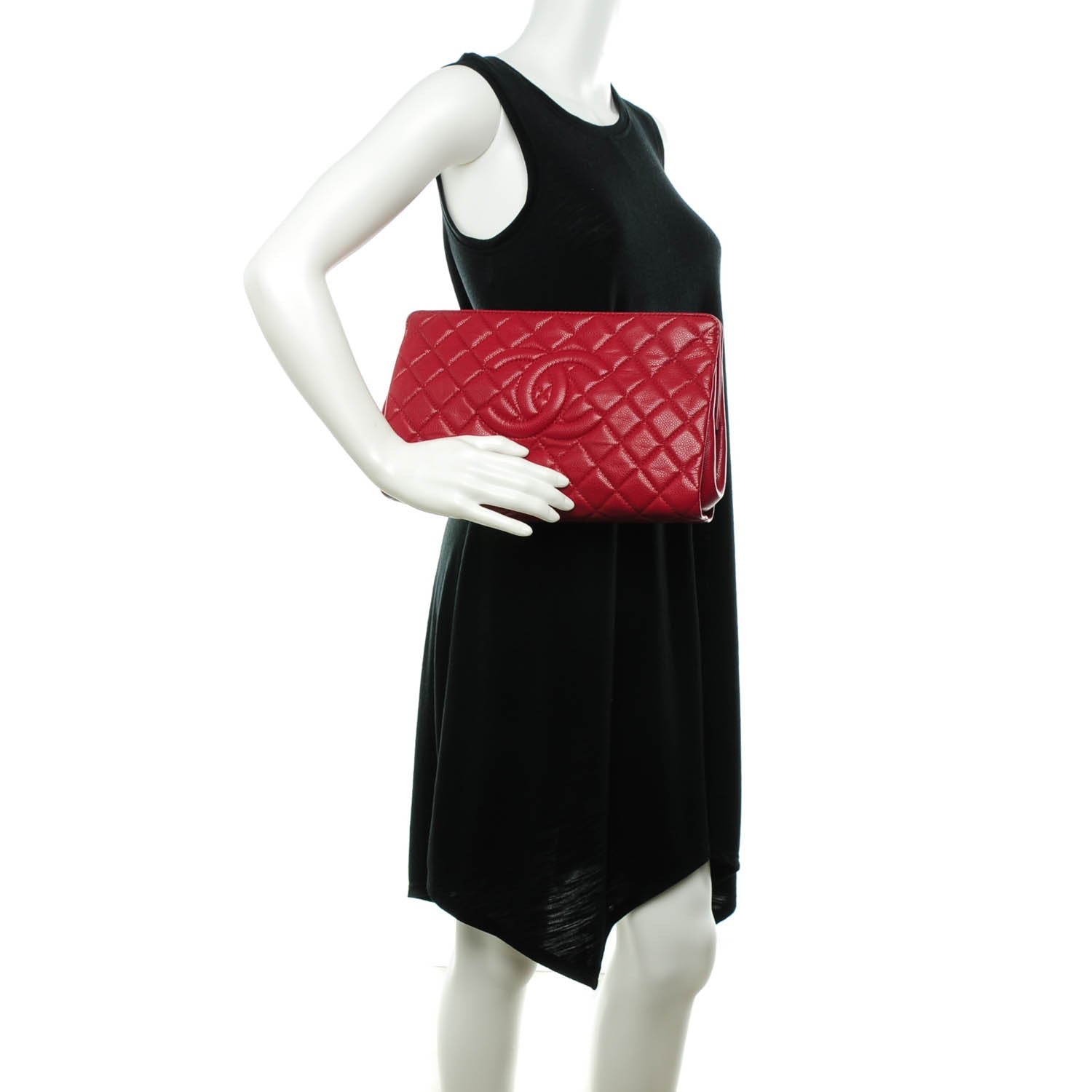 Chanel Caviar Quilted Large CC Clutch Red 2 of 7