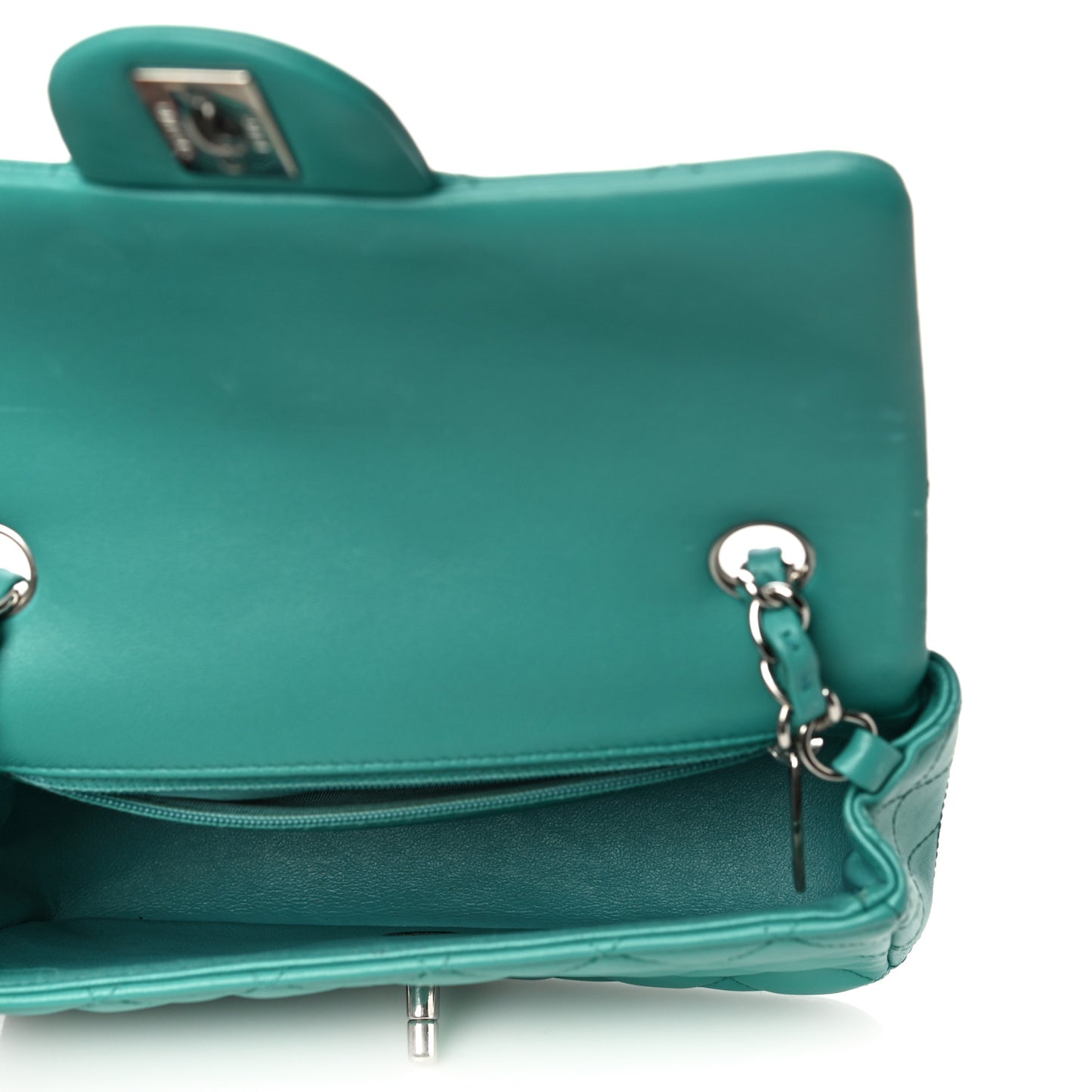 Lambskin Quilted Mini Rectangular Flap Turquoise