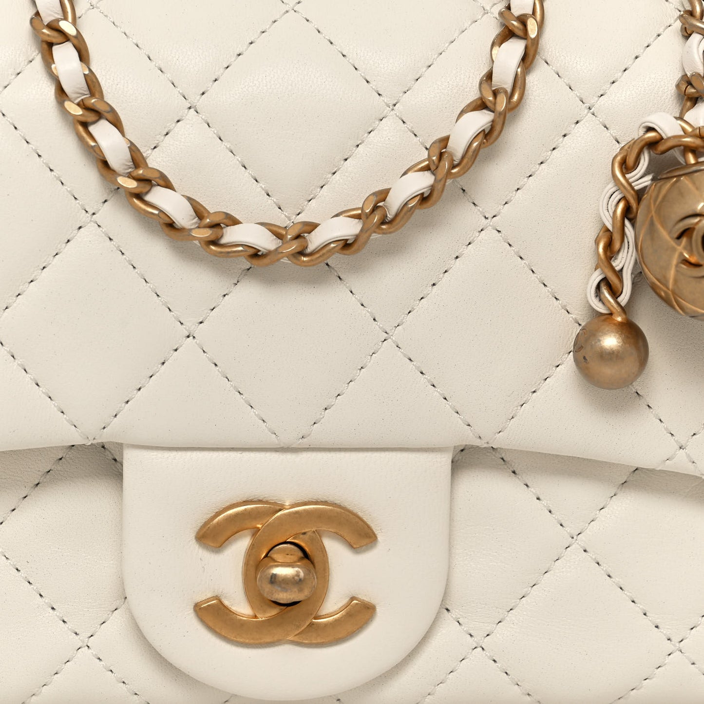 Lambskin Quilted Mini Pearl Crush Flap White