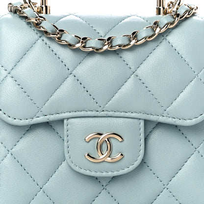Chanel Lambskin Quilted Top Handle Clutch With Chain Light Blue 8 of 12