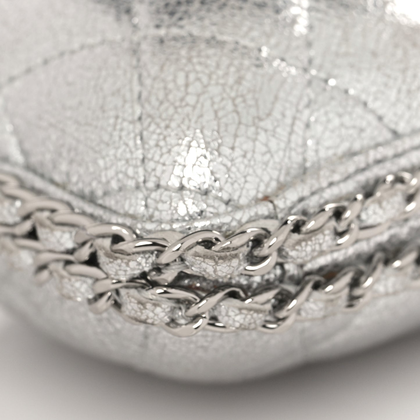 Metallic Lambskin Small Chain Around Clutch Silver