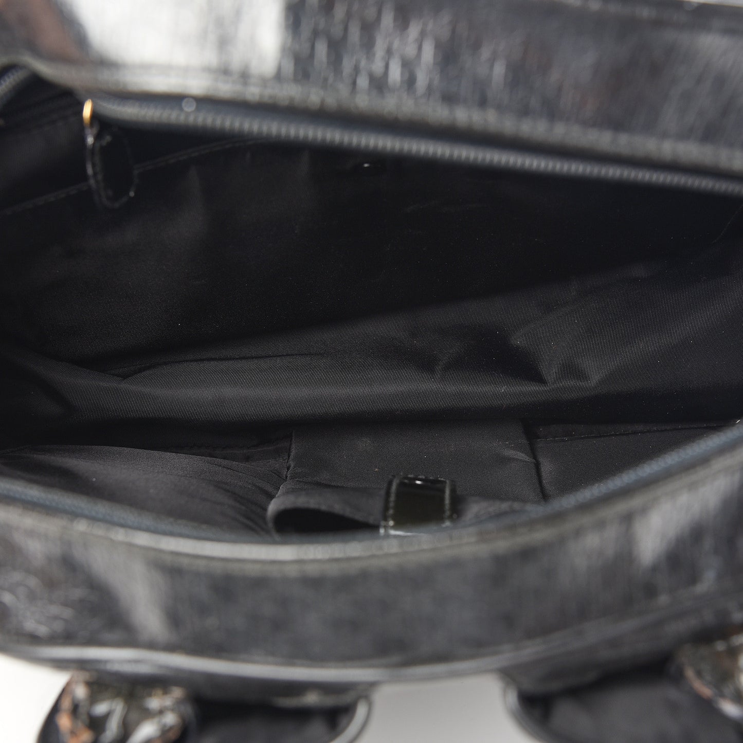 Patent Calfskin Embossed Saddle Bowler Black