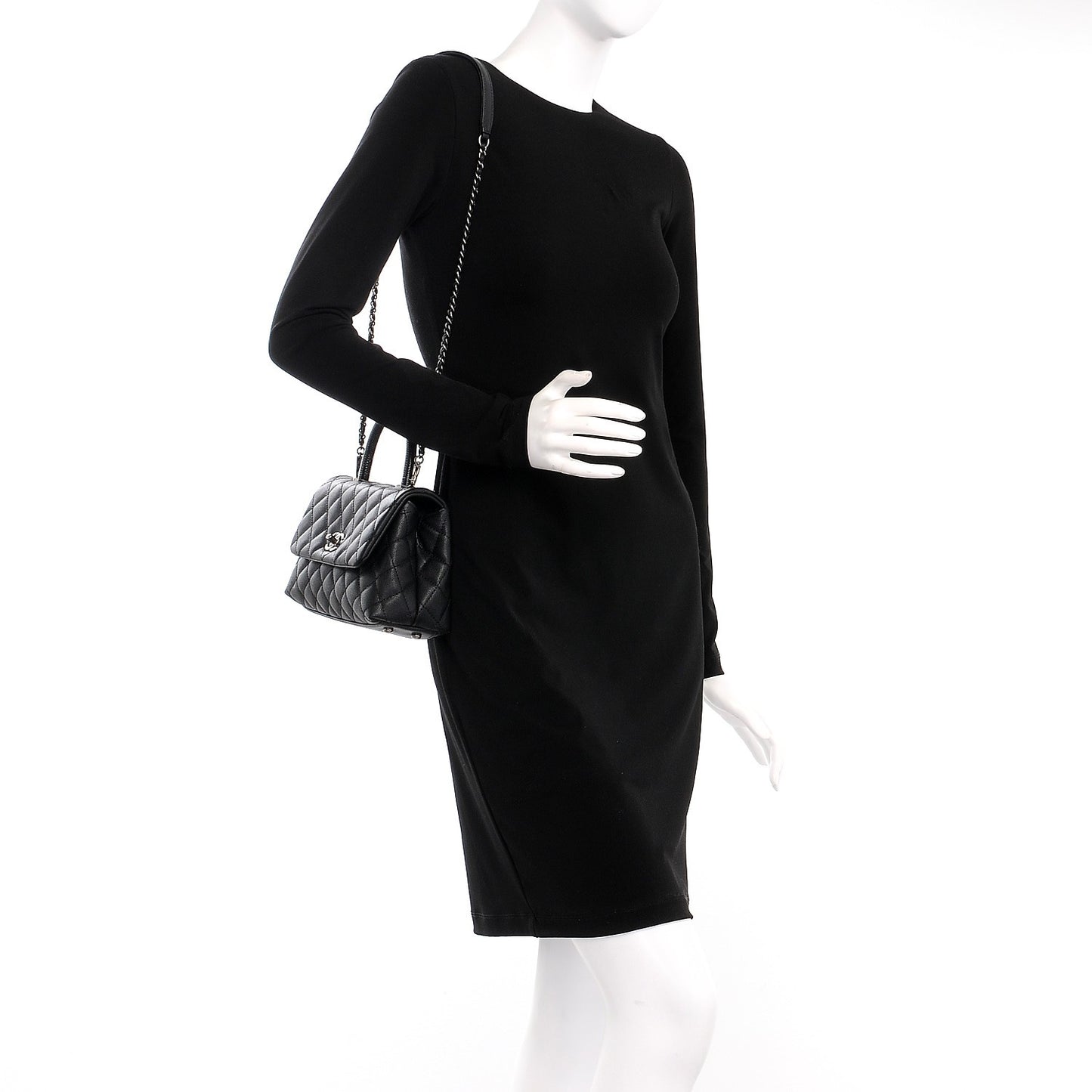 Caviar Lizard Quilted Mini Coco Handle Flap Black