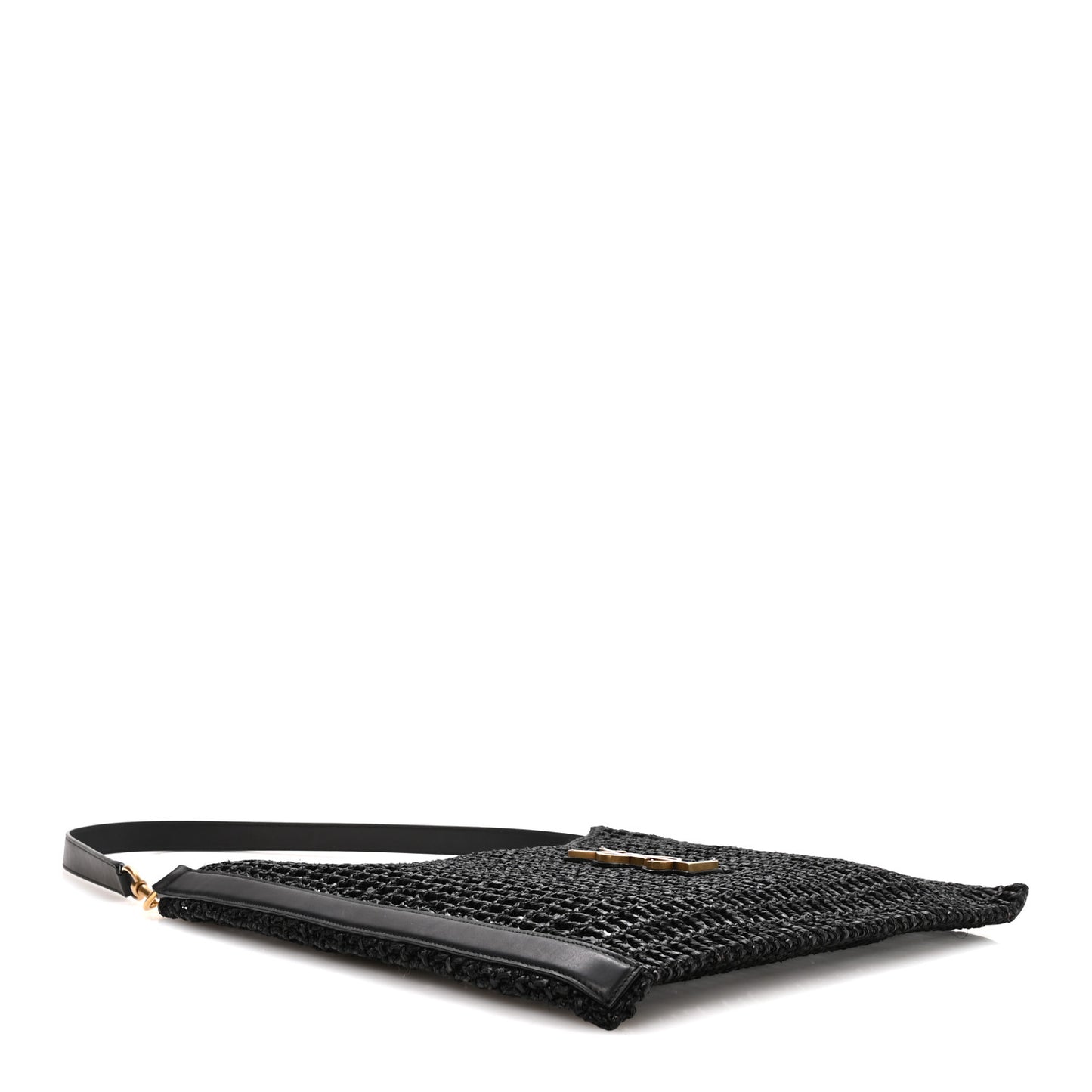 Raffia Calfskin Oxalis Shoulder Bag Black