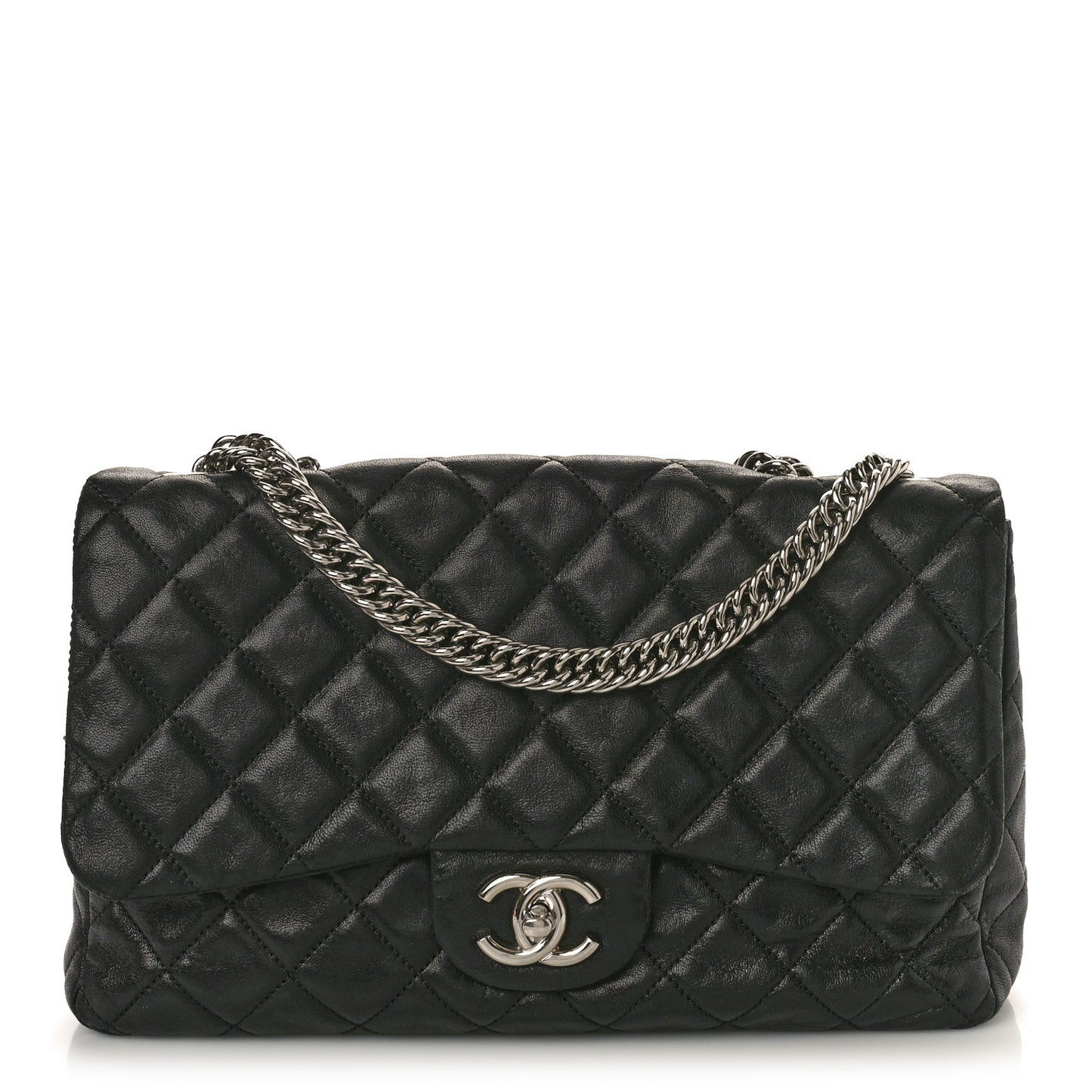 Washed Lambskin Quilted Bijoux Chain Jumbo Single Flap Black