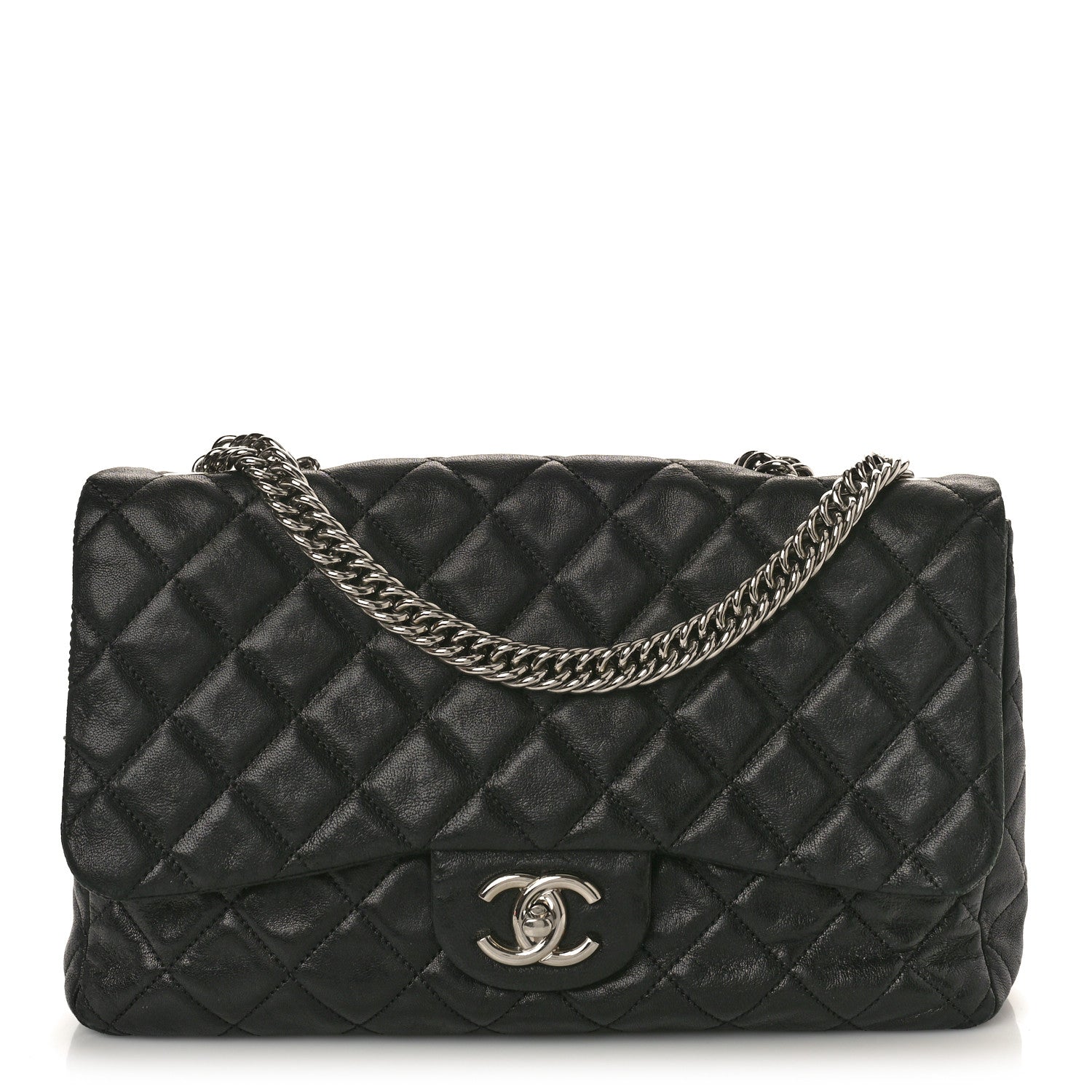 Chanel Washed Lambskin Quilted Bijoux Chain Jumbo Single Flap Black 1 of 12