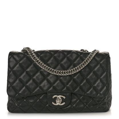 Chanel Washed Lambskin Quilted Bijoux Chain Jumbo Single Flap Black 1 of 12