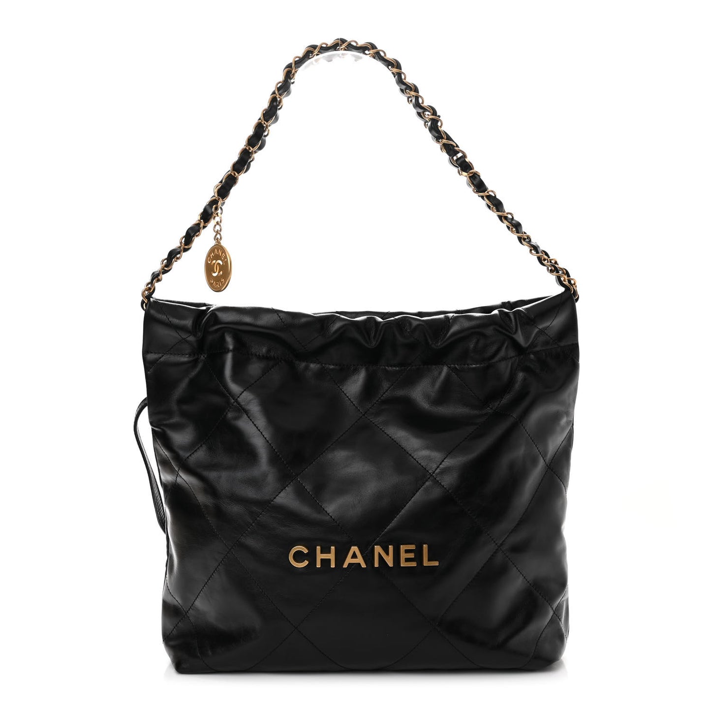 Shiny Calfskin Quilted Small Chanel 22 Black